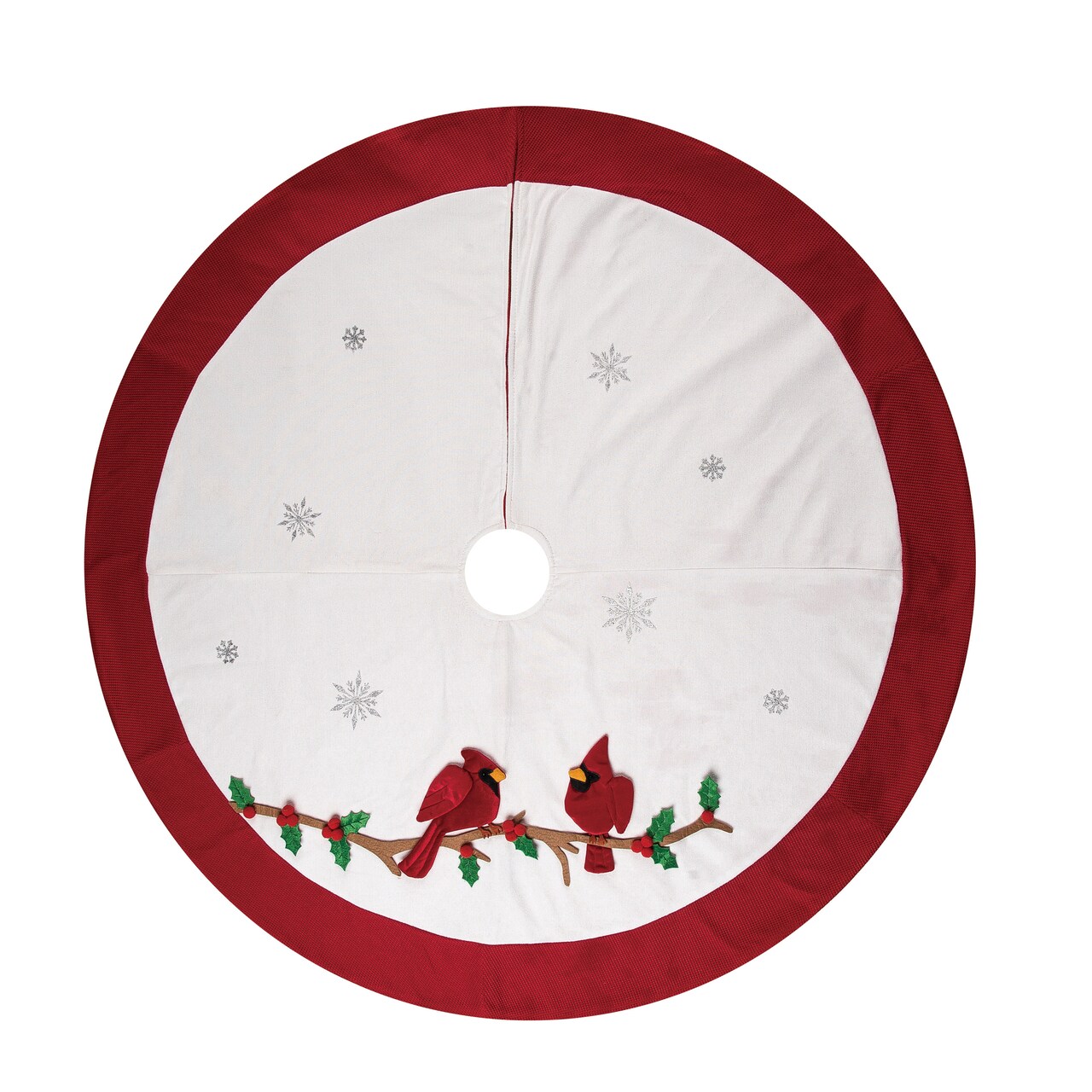 Transpac Multicolor Christmas Cardinals Tree Skirt, 47.25" Plush Polyester, Holiday Home Decor, Indoor Use, Spot Clean